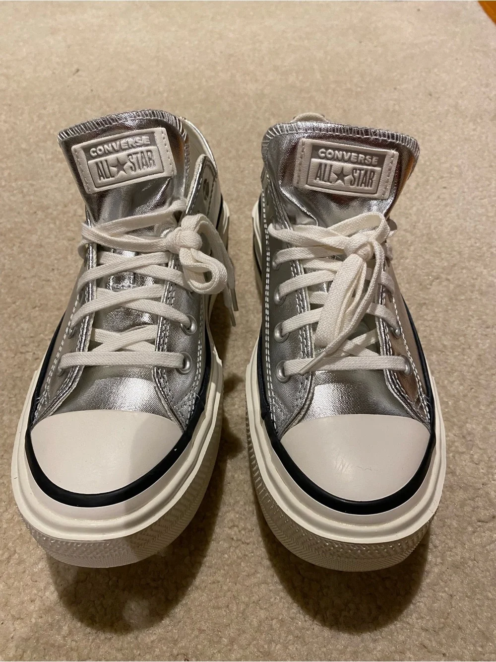 Converse Kids Metallic Silver and White High Top Sneakers